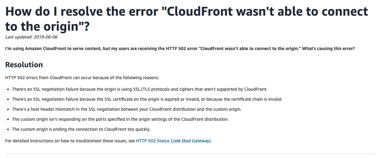 Cloudfront 502 troubleshooting guide